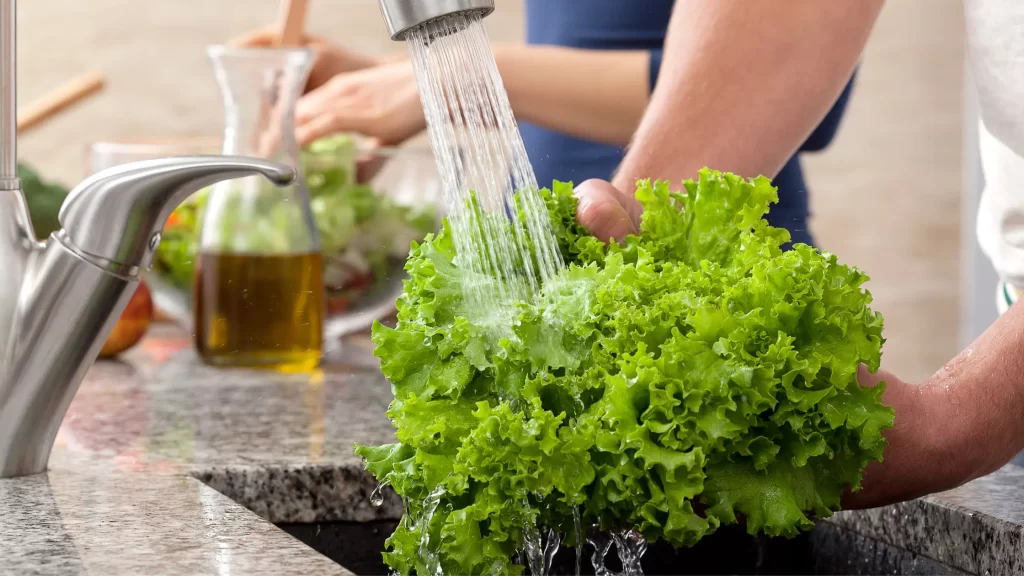 washing lettuce