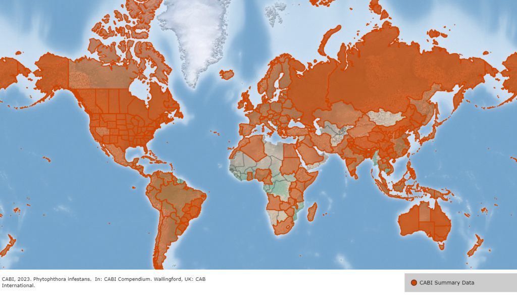 distribution map of Phytophthora infestans