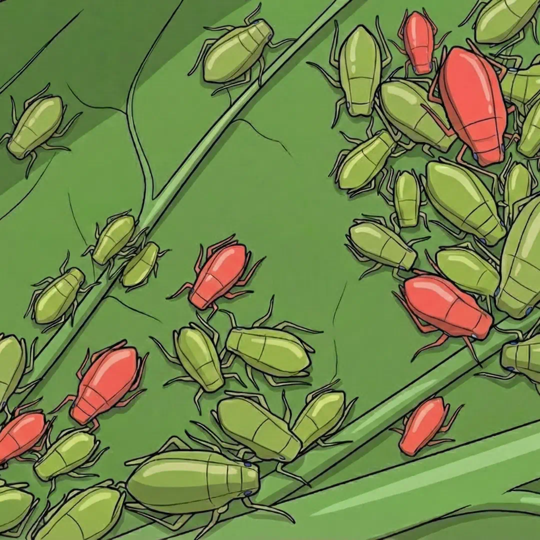Mixed aphid population — roughly equal susceptible and resistant individuals